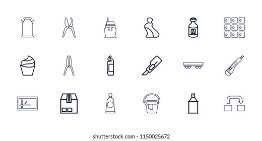 Container icon. collection of 18 container outline icons such as cream, cream tube, cleanser, cutter, spray paint, milk, canister. editable container icons for web and mobile.