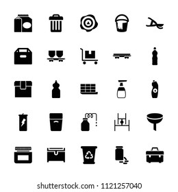 Container icon. collection of 25 container filled icons such as recycle bin, bucket, cleanser, chest, toolbox, filter, box. editable container icons for web and mobile.