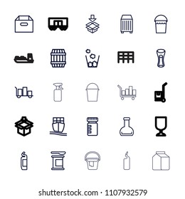 Container icon. collection of 25 container outline icons such as barrel, bucket, cleanser, luggage, box, milk glass. editable container icons for web and mobile.
