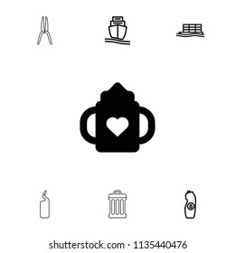 Container icon. collection of 7 container filled and outline icons such as baby bottle, water bottle, cargo ship, trash bin. editable container icons for web and mobile.