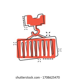 Container icon in comic style. Delivery cargo cartoon vector illustration on white isolated background. Freight box splash effect business concept.