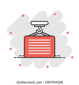 Container icon in comic style. Delivery cargo cartoon vector illustration on white isolated background. Freight box splash effect business concept.