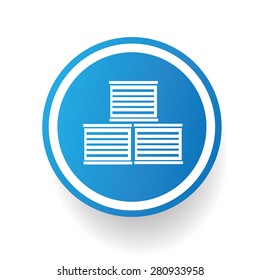 Container icon design on blue button,white background,clean vector
