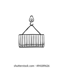 Container icon in doodle sketch lines. Industrial business heavy industry distribution import export