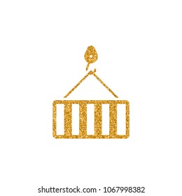 Container icon in gold glitter texture. Sparkle luxury style vector illustration.
