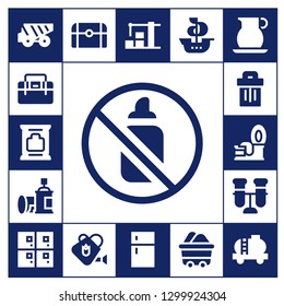  container icon set. 17 filled container icons.  Simple modern icons about  - Dump truck, Toolbox, Wipes, Aerosol, Spray, Trash, Tin, Test tube, Lockers, Treasure, Watering can