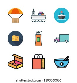 container icon set. vector set about delivery, products, medicine and cargo truck icons set.