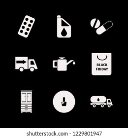 container icon. container vector icons set fast delivery truck, car oil, oil truck and tablet capsule