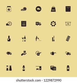 container icon. container vector icons set coffee jar, person watering can, mascara brush and changing car oil