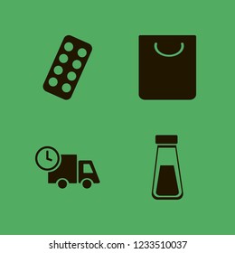 container icon. container vector icons set fast delivery truck, shopping bag, salt shaker and blister pack