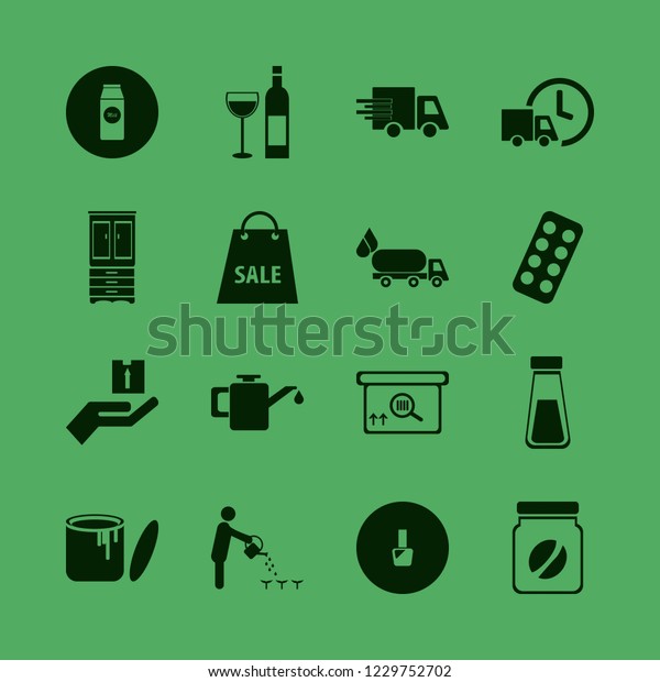 container icon. container\
vector icons set nail polish, shopping bag, fast delivery truck and\
bottle glass