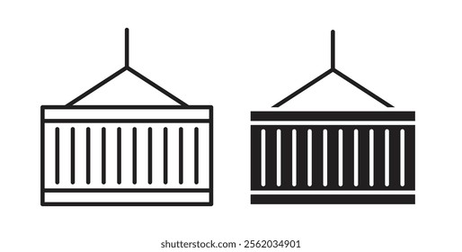 Container icons in flat and line style set.