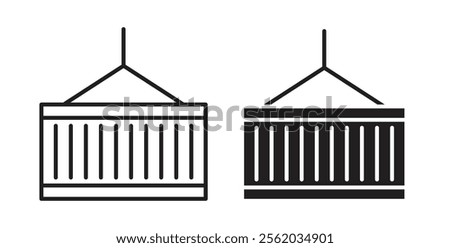 Container icons in flat and line style set.