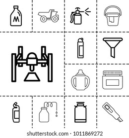 Container icons. set of 13 editable outline container icons such as canister, milk can, cleanser, filter, spray bottle, box, baby bottle, cream, bucket, cutter