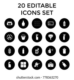 Container icons. set of 20 editable filled container icons such as bucket, trash bin, luggage storage, cream box. best quality container elements in trendy style.