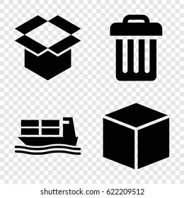 Container icons set. set of 4 container filled icons such as box, cargo ship