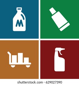 Container icons set. set of 4 container filled icons such as milk can, cream tube, cleanser