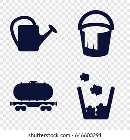 Container icons set. set of 4 container filled icons such as bucket, watering can, cargo wagon