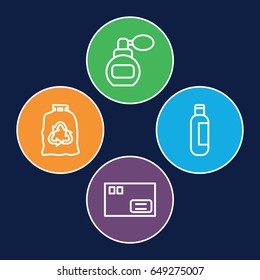 Container icons set. set of 4 container outline icons such as perfume, bottle, trash bag
