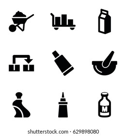 Container icons set. set of 9 container filled icons such as cream tube, construction, ketchup, milk, bucket, object move