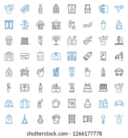 container icons set. Collection of container with perfume, scoop, drawer, bucket, flask, holder, paper bin, products, detergent, potion. Editable and scalable container icons.