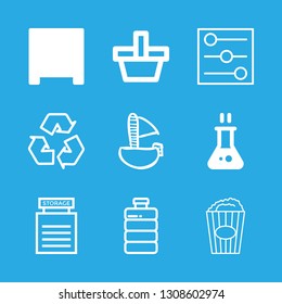 container icons set with recycle, controls and popcorn box vector set