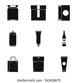 Container icons set. Simple illustration of 9 container vector icons for web