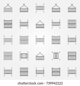 Container icons set - vector collection of freight containers symbol or design elements in thin line style