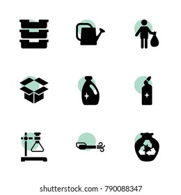 Container icons. vector collection filled container icons set.. includes symbols such as watering can, garbage, man with garbage. use for web, mobile and ui design.