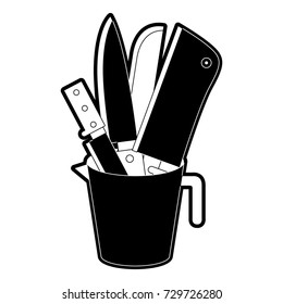 container with knives black silhouette vector illustration
