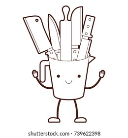 container with knives cartoon brown silhouette vector illustration