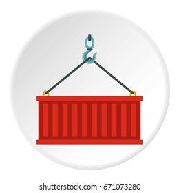 Container lifted by a crane icon in flat circle isolated vector illustration for web
