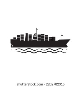 Ladungsschiff-Symbol in Containern | Schwarzer Vektorgrafik |