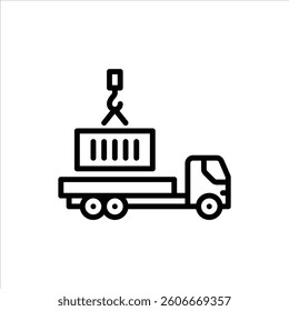 Container loading outline icon. truck loading black line illustration.