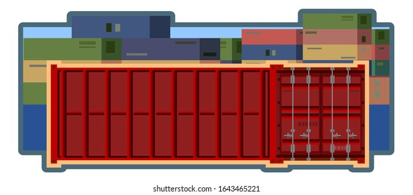 Container logistics. Vector illustration. Choosing a container of different sizes. Cargo delivery. Local and international transportation. Picture for the booklet, graphic button of the site.