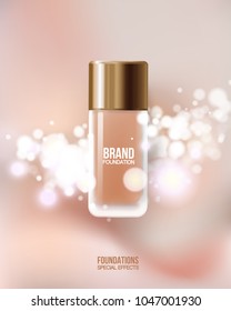 Container mockup. cosmetic glass bottle package,bank. Foundation beige liquid .Cosmetic make up. Vector Illustration