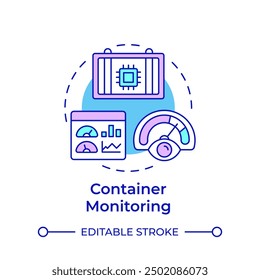 Container monitoring multi color concept icon. Performance measure, network traffic. Round shape line illustration. Abstract idea. Graphic design. Easy to use in infographic, presentation