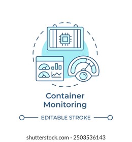 Container monitoring soft blue concept icon. Performance measure, network traffic. Round shape line illustration. Abstract idea. Graphic design. Easy to use in infographic, presentation