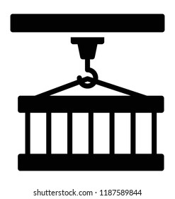 Container mounted with the hook showing container lifting process   