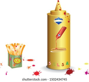 container of mustard sauce and bag of chips