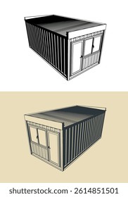 Container office stylized vector illustrations. Shipping container converted into a mobile office
