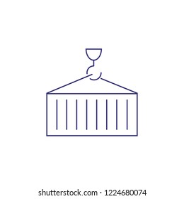 Container on crane hook line icon. Shipment, cargo, freight. Delivery concept. Vector illustration can be used for topics like industry, transportation, shipping