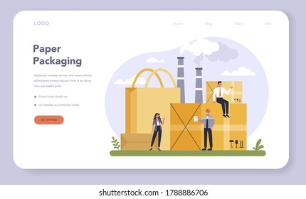 Web-Banner oder Landing-Seite der Container- und Verpackungsindustrie. Verpackungsmaterial aus Papier. Globaler Branchenstandard. Einzelne flache Vektorgrafik