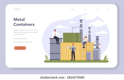 Container and packaging industry web banner or landing page. Metal wrapping material. Global industry classification standard. Isolated flat vector illustration