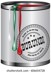 Container with a paint corresponding to the flag of Burundi. On the container stamp Made in Burundi.