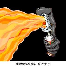 The container of paint spray fire. Vector graffiti.