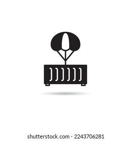 container with parachute icon on white background vector illustration