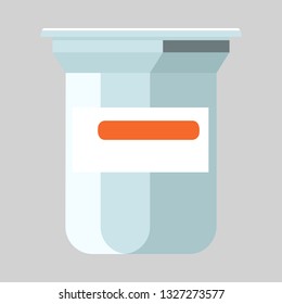 Container with pills. Plastic bottle, packaging, vitamin. Medication concept. Vector illustration can be used for topics like health care, therapy, supplement