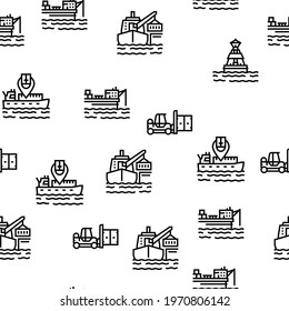 Container Port Tool Vector Seamless Pattern Thin Line Illustration