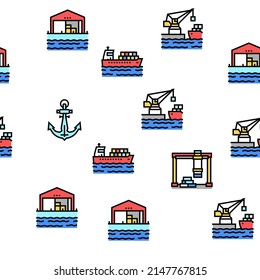 Container Port Tool Vector Seamless Pattern Thin Line Illustration